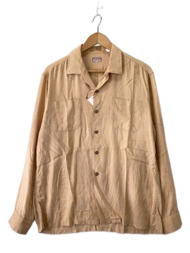 商品画像：60S/開襟シャツ/オープンカラー/USA製/襟ヨゴレ/長袖シャツ/16.5/コットン/BEG/総柄// 1