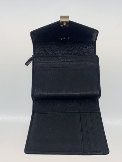 商品画像：3つ折り財布/レザー/BLK/無地/レディース 4