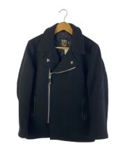 ジップフロント・ウールピーコート/34/ウール/BLK