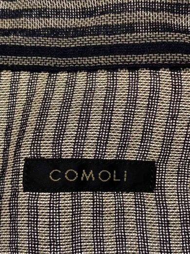 画像：COMOLI26SS/スキッパーシャツ/長袖シャツ/2/シルク/BLK/ストライプ/D01-020183