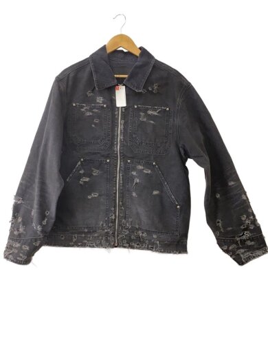 商品画像：DISTRESSED JACKET/カバーオール/ダメージ加工/L/コットン/ブラック/無地// 1