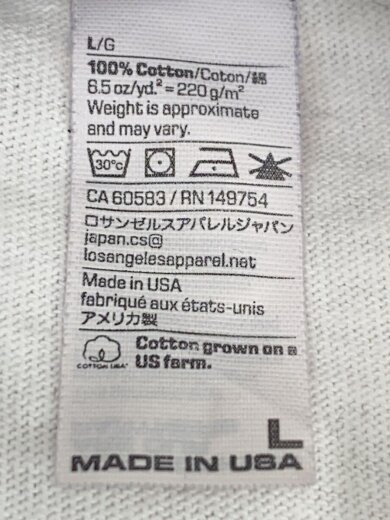 商品画像：Tシャツ/L/コットン/WHT/無地 4