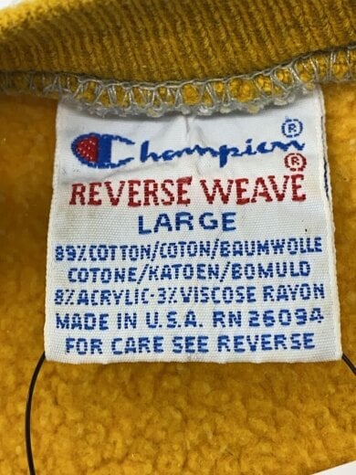 商品画像：スウェット/L/コットン/YLW/無地/REVERSE WEAVE/WISCONSIN/90s/アーチ 3