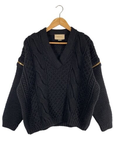 商品画像：Detachable Sleeves Cable Knit/ニット・セーター(厚手)/M/ウール/BLK/6809 1