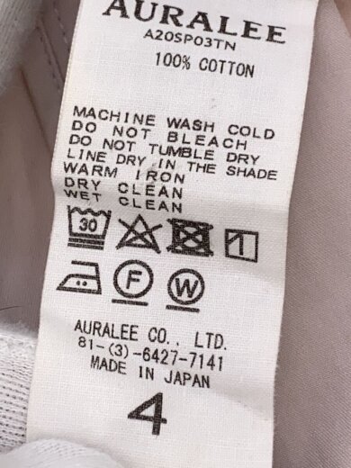 画像：AURALEEボトム/4/コットン/WHT/A20SP03TN//5