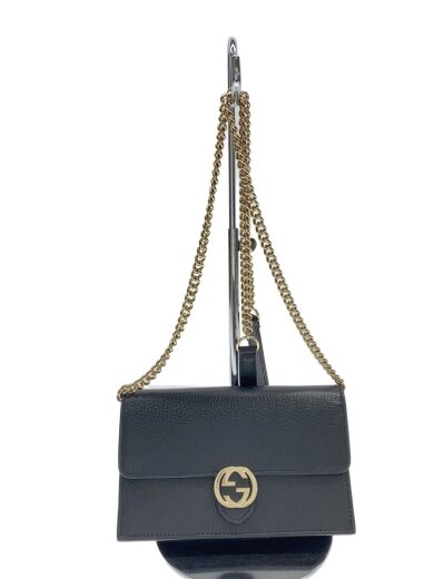 商品画像：チェーン・ショルダーウォレット_インターロッキングG/レザー/BLK/レディース// 1