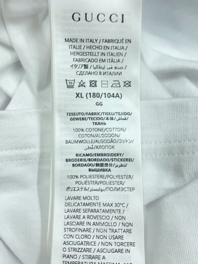 画像：GUCCIロゴエンブロイダリー付きコットンジャージーTシャツ/XL/コットン/WHT/796395 XJG9V5