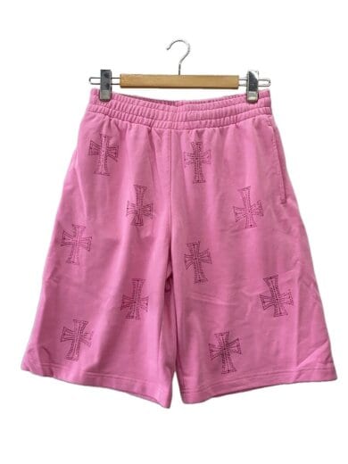 商品画像：OUTLINE CROSS RHINESTONE BAGGY SWEAT SHORTS/M/コットン/PNK// 1