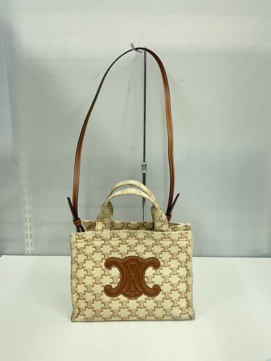 画像：CELINEスモールカバ タイス/トリオンフ/2WAYハンドバッグ/コットン/BEG9