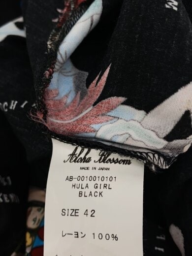 商品画像：HULA GIRL/アロハシャツ/42/レーヨン/BLK/総柄/AB-0010010101 3
