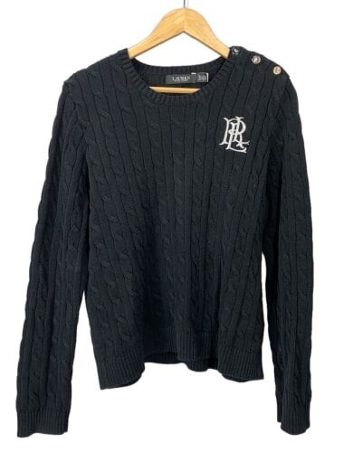 画像：LAUREN RALPH LAURENケーブルニット/XL/コットン/BLK1