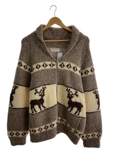 商品画像：カーディガン(厚手)/L/ウール/BEG/総柄 1