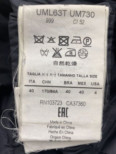 商品画像：ロングダウンジャケット/40/ポリエステル/BLK/UML63TUM730 4