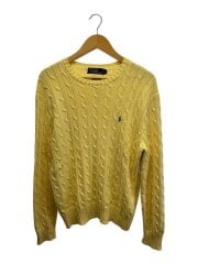 ポニー刺繍/ケーブルニット/L/コットン/YLW