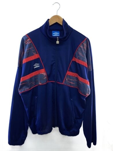 商品画像：90s/トラックジャケット/切替デザイン/ポリエステル/NVY/毛玉有 1