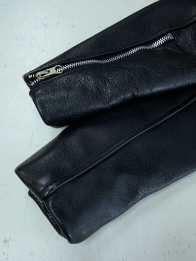 商品画像：裏地チェック/シングルライダースジャケット/36/レザー/BLK 4