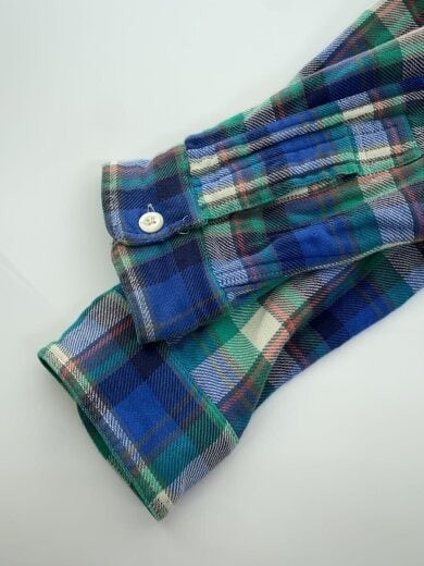 商品画像：90s/ネルシャツ/マチ付き/チンストラップ/ダブルフェイス/M/コットン/ブルー×グリーン/チェック// 5