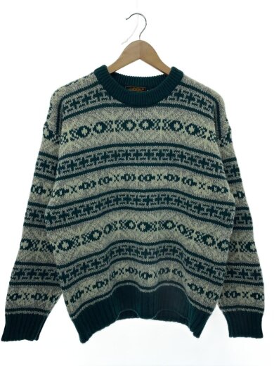 商品画像：80-90s/黒タグ/ノルディックセーター/M/ウール/グリーン 1