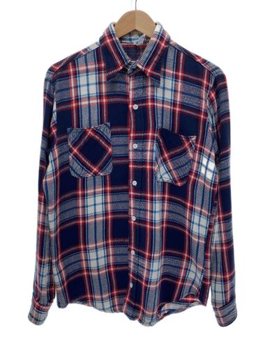 商品画像：70s/単色タグ/ネイビー×レッド/ネルシャツ/好配色/M-TALL/コットン/NVY/チェック 1