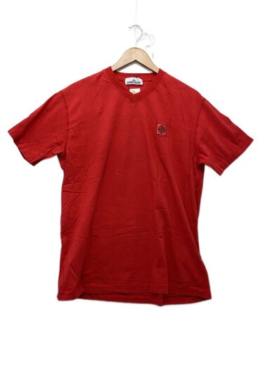 商品画像：ショートスリーブVネックカットソー/ロゴ刺繍/XL/コットン/レッド/701520257// 1