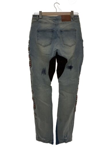 商品画像：レオパード切替デニムパンツ/スタッズ付き/デニム/IDG/裾ダメージ有 2