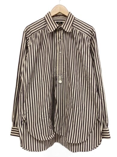 商品画像：EDWシャツ/M/コットン/ベージュ×ブラウン/ストライプ/HM214/襟汚れ有 1