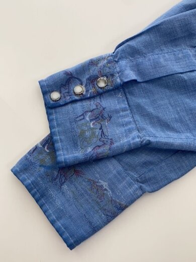 商品画像：70s/MADE IN USA/ウエスタンシャツ/プリント/16.5/NVY 4