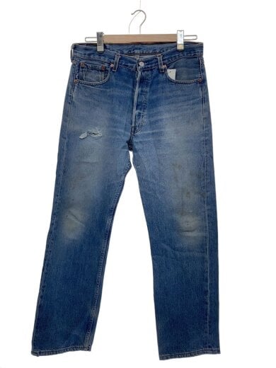 商品画像：90s/501/ボタン裏524/MADE IN USA/34×30/インディゴ/右腿、裾ダメージ// 1