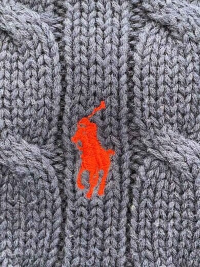 商品画像：90s/コットンケーブルニットプルオーバー/ポニー刺繍/S/ネイビー 5
