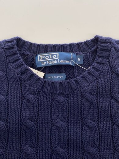 商品画像：90s/コットンケーブルニットプルオーバー/ポニー刺繍/S/ネイビー 6