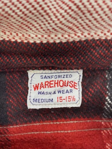 画像：WAREHOUSEフランネルシャツ/ヘビネル/バッファローチェック/マチ付き/15.5/レッド×ブラック×ホワイト//3