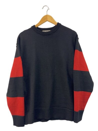 商品画像：Sleeve Border Knit Sweater/M/ウール/BLK 1