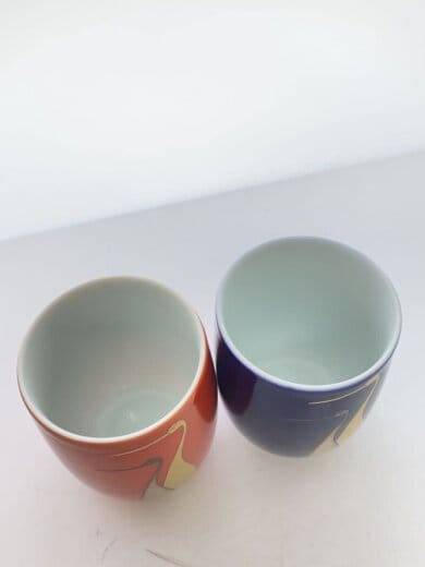 商品画像：湯呑/2点セット/有田焼/組湯呑/夫婦湯呑/青・赤/鶴/未使用/箱有 3