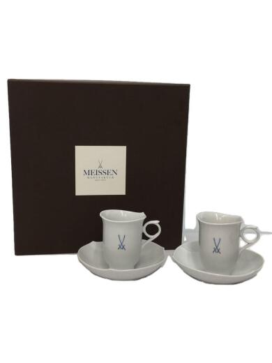 画像：Meissenペアコーヒーカップ&ソーサー/2点セット/WHT/剣マーク/波の戯れ/180ml1