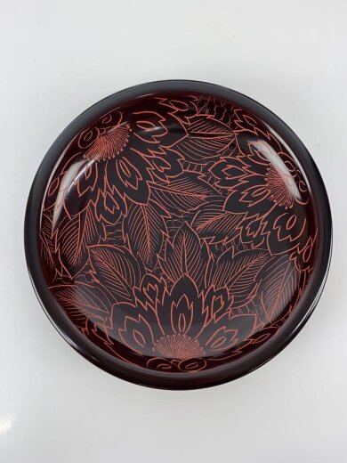 商品画像：皿/5点セット/木製漆器/会津ぬり/溜五寸渕太皿沈朱牡丹 3