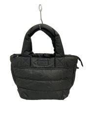 キルティングハンドバッグ/ワンポイントロゴ/ナイロン/BLK