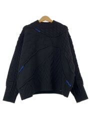 パッチワークオーバーサイズニットセーター/ウール混/ナイロン/BLK