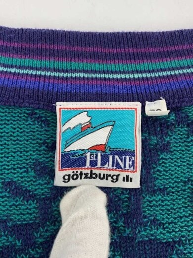 商品画像：90s/GOTZBURG/Vネックコットンニット/ニット・セーター(厚手)/50/BLU/総柄 3