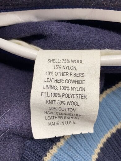 画像：NFLスタジャン/USA製/デトロイトライオンズ/袖レザー/ワッペン/38/ウール/NVY4