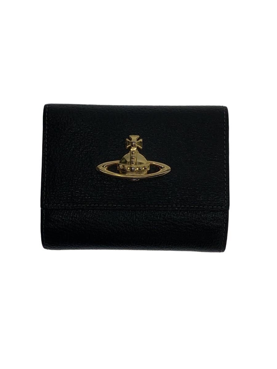 Vivienne Westwood / 3つ折り財布/レザー/BLK/無地/レディース