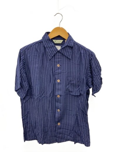 商品画像：半袖シャツ/40/レーヨン/NVY/ストライプ 1