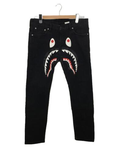 画像：A BATHING APEシャークストレッチスキニーパンツ/L/デニム/BLK/プリント/001DPG201001X1