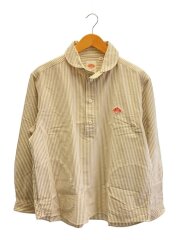 丸襟プルオーバー/長袖シャツ/42/コットン/BEG/ストライプ/JD-3568