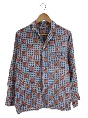 60s/パジャマシャツ/コットン/BLU/総柄