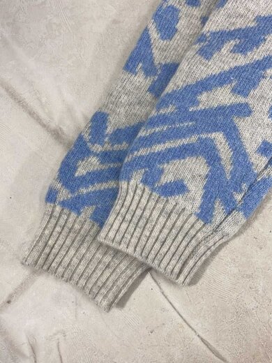 画像：grinfir tree ジャガードカーディガン/2/ウール/BLU/総柄/8234K-0126