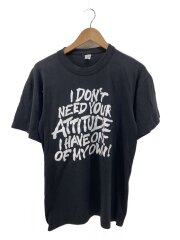 80s～/メッセージプリント/Tシャツ/L/コットン/BLK/プリント