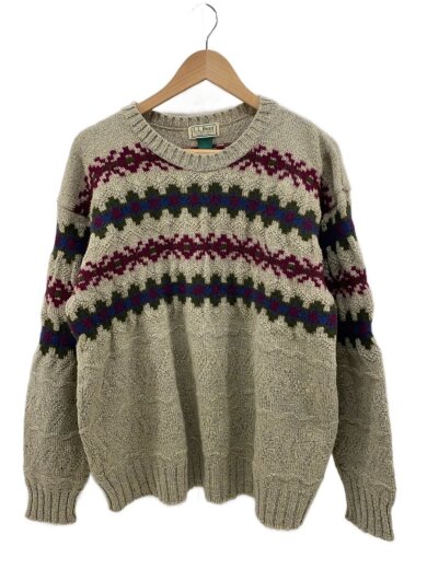 商品画像：80s～/ノルディック/ニット・セーター(薄手)/XL/ウール/BEG/総柄 1