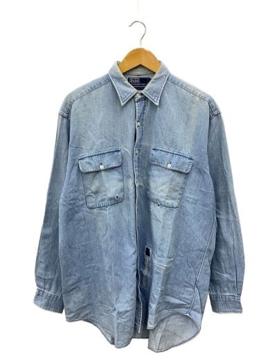 商品画像：長袖シャツ/M/コットン/BLU/リペア/襟黄ばみ 1