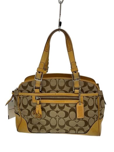 画像：COACHハンドバッグ_シグネチャー_ベージュレザー/キャンバス/BRW/総柄/角スレ有1