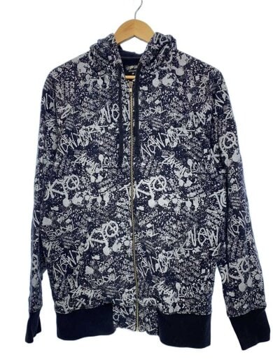 商品画像：ペイントワールドツアー/ジップパーカー/M/コットン/BLK/総柄/袖先汚れ有 1